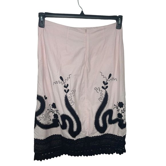 BRITISH INDIA TRAVELLER A-Line Midi Skirt Pink Black Size 9 100% Cotton - Picture 2 of 13